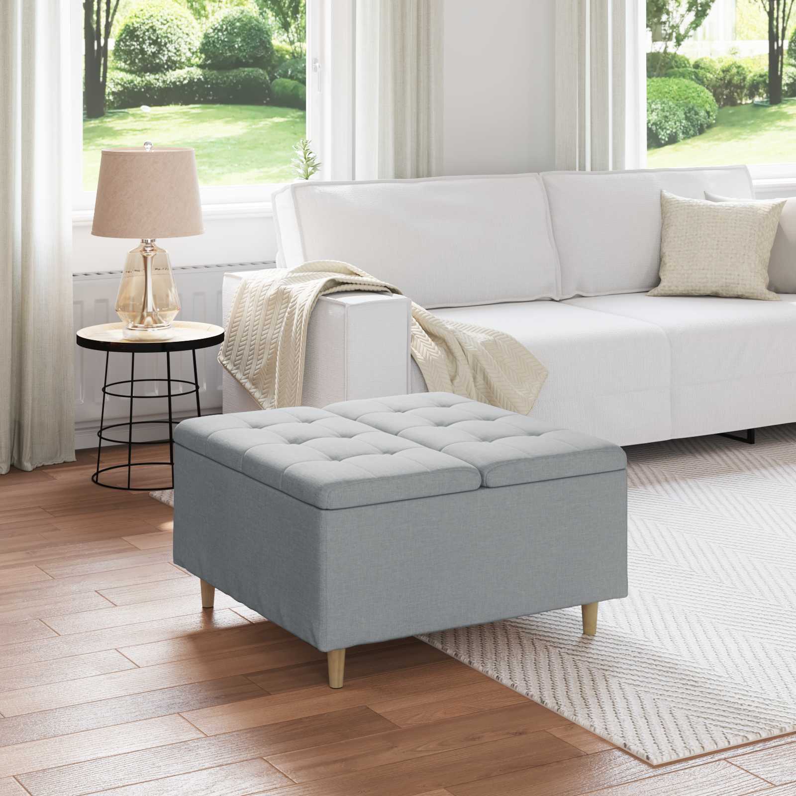 Ottoman mit Stauraum Hellgrau 80 x 80 x 45 cm Stoff