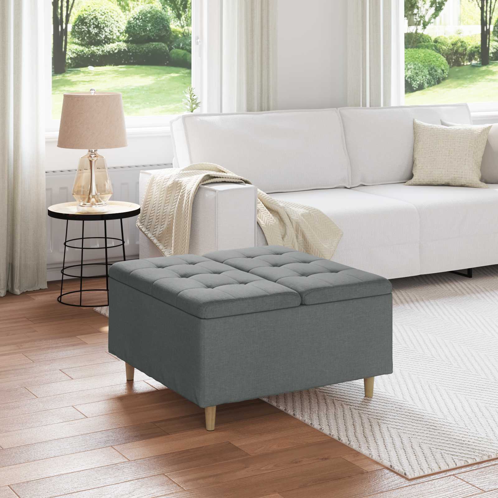 Ottoman mit Stauraum Dunkelgrau 80 x 80 x 45 cm Stoff