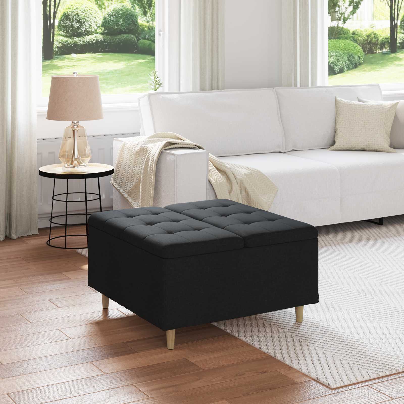 Ottoman mit Stauraum Schwarz 80 x 80 x 45 cm Stoff