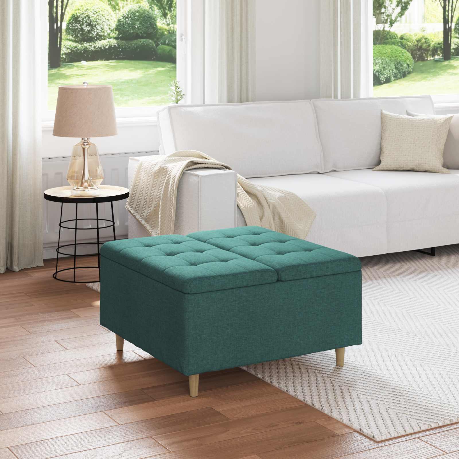 Ottoman mit Stauraum Dunkelgrün 80 x 80 x 45 cm Stoff
