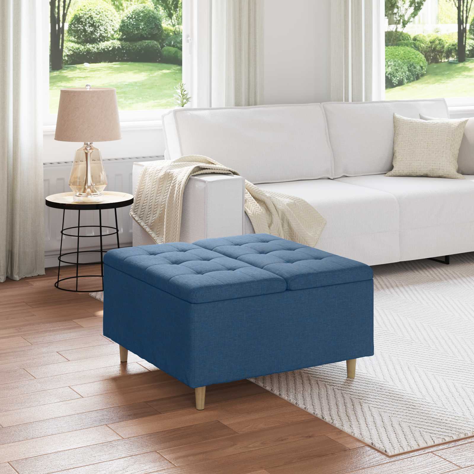 Ottoman mit Stauraum Blau 80 x 80 x 45 cm Stoff