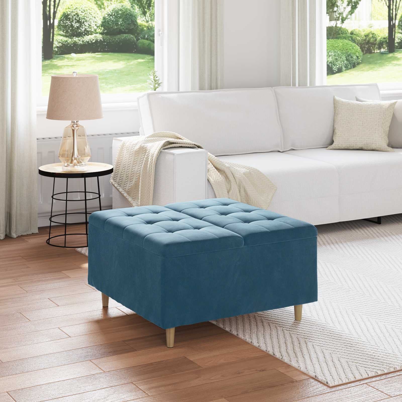 Ottoman mit Stauraum Blau 80 x 80 x 45 cm Samt