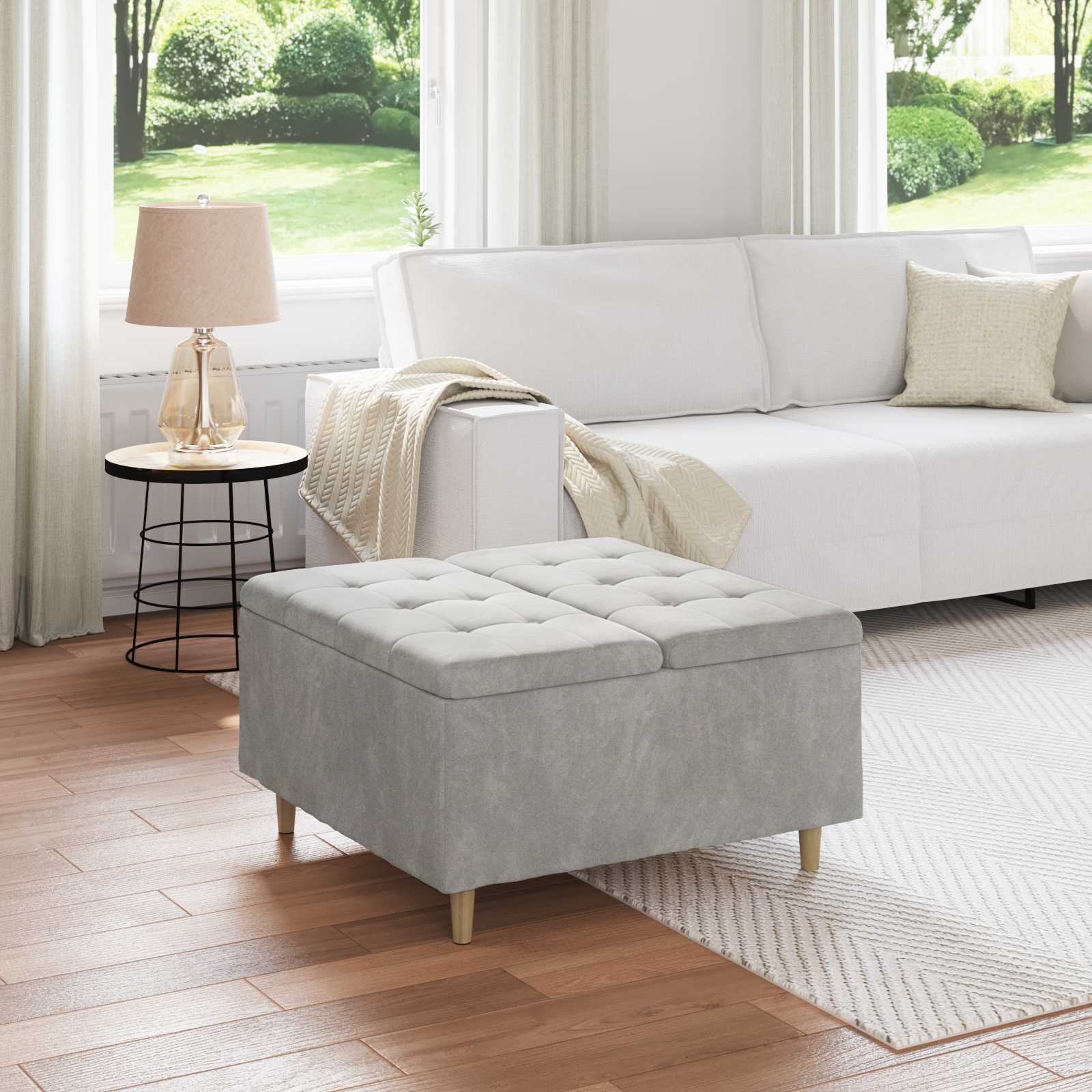 Ottoman mit Stauraum Hellgrau 80 x 80 x 45 cm Samt