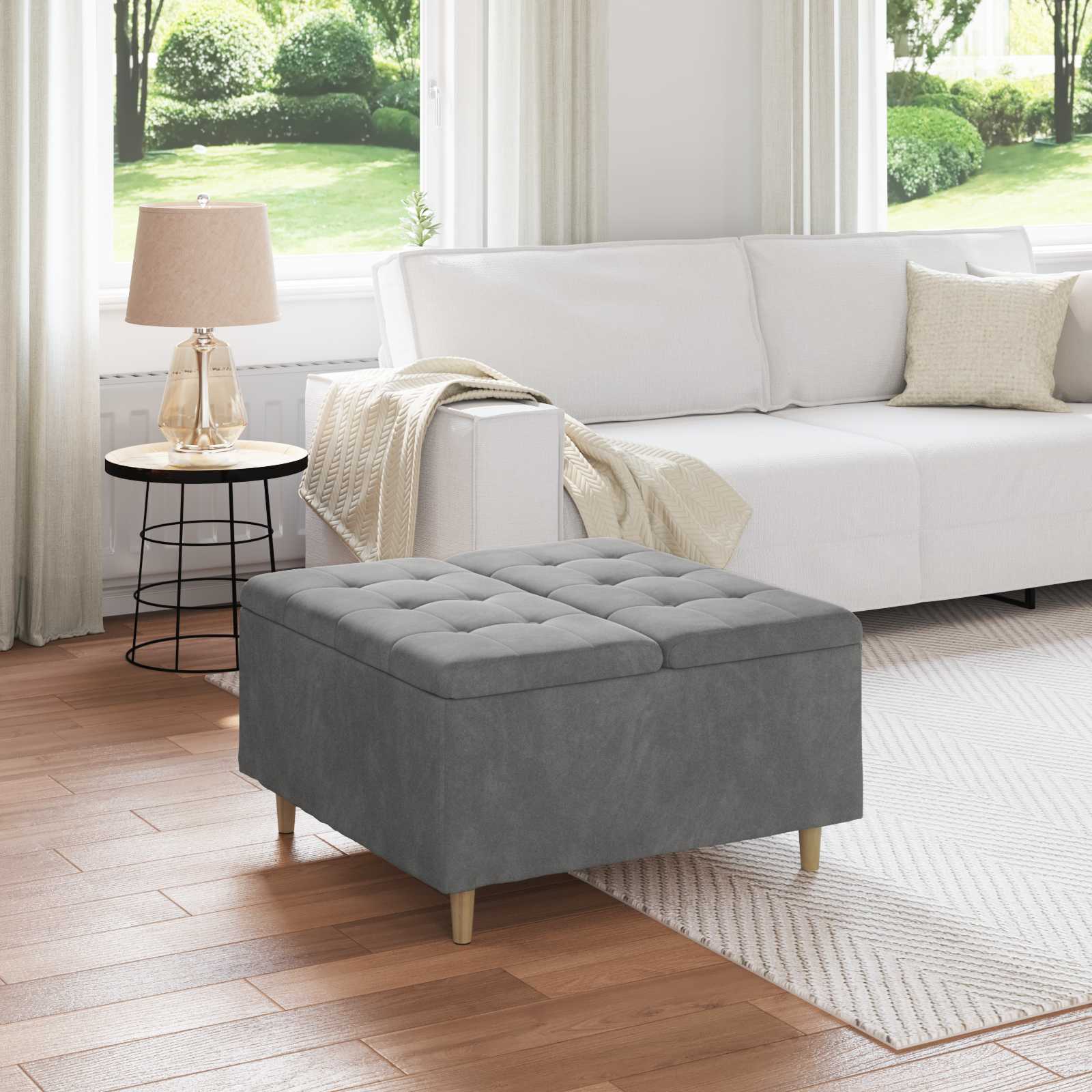 Ottoman mit Stauraum Dunkelgrau 80 x 80 x 45 cm Samt