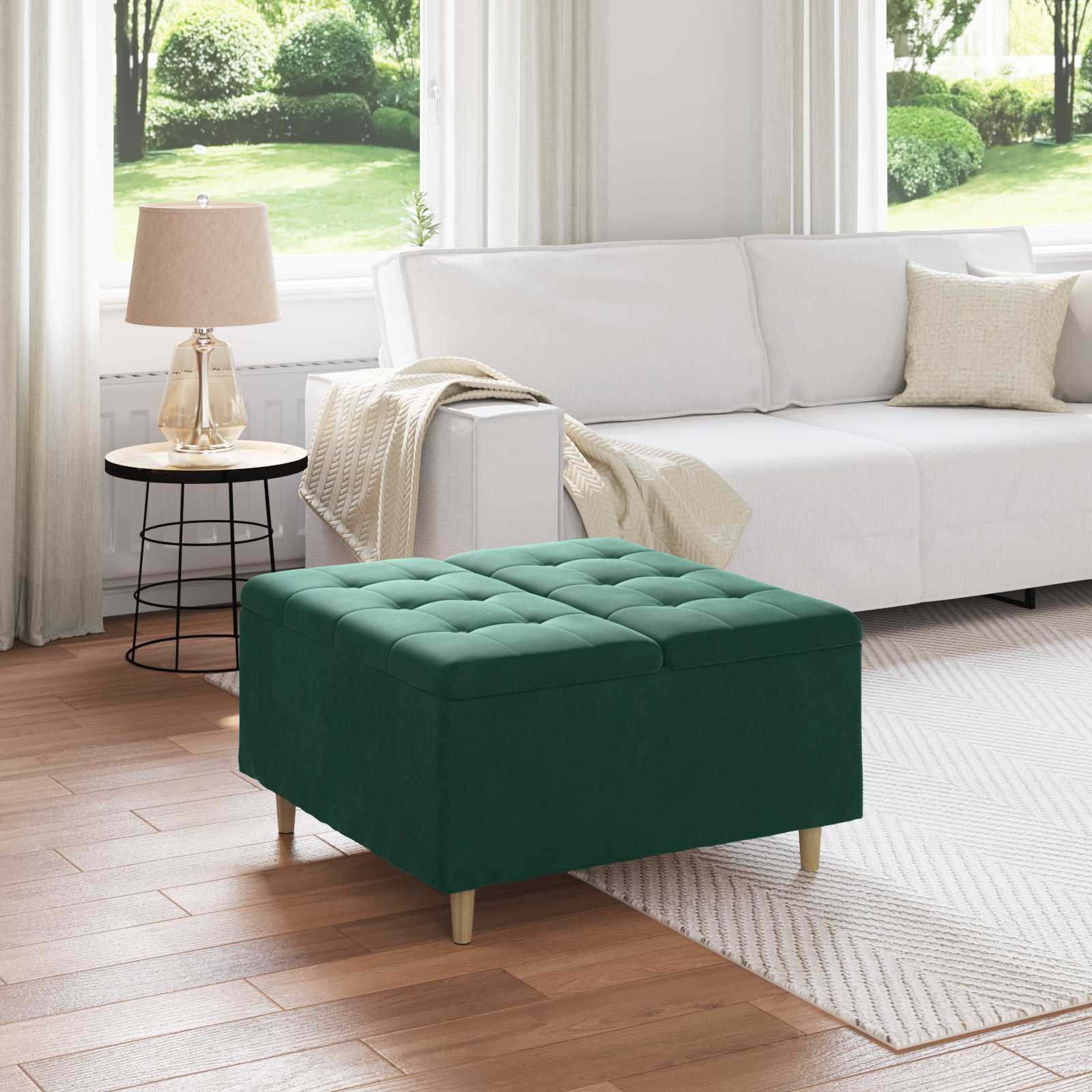 Ottoman mit Stauraum Dunkelgrün 80 x 80 x 45 cm Samt