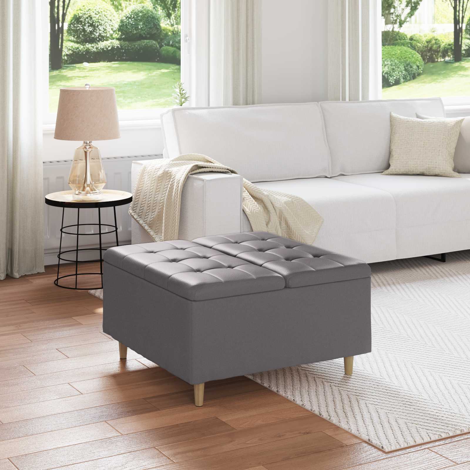 Ottoman mit Stauraum Grau 80 x 80 x 45 cm Kunstleder