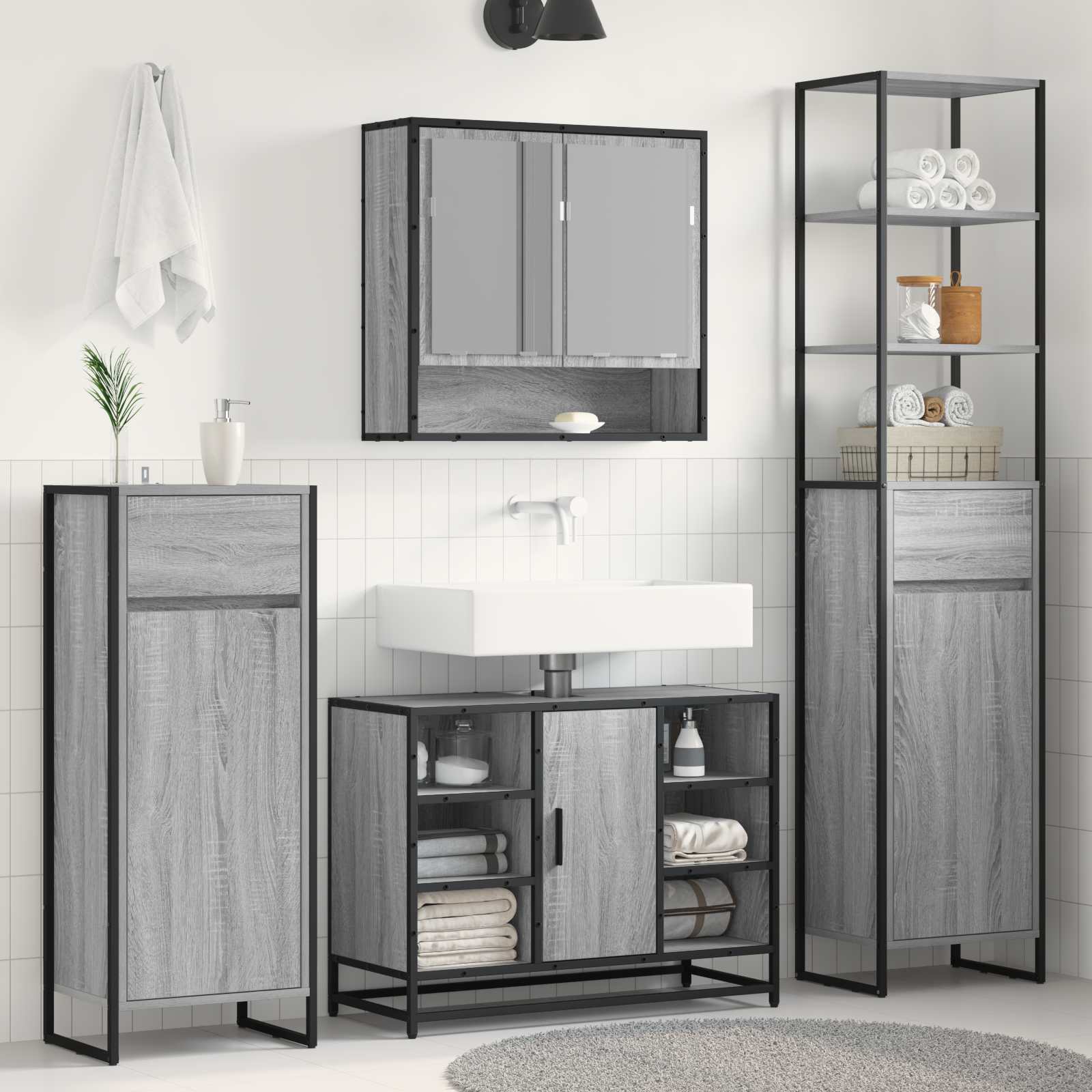 Badezimmerschrank Sonoma-Grau 40 x 30 x 180 cm Holzwerkstoff