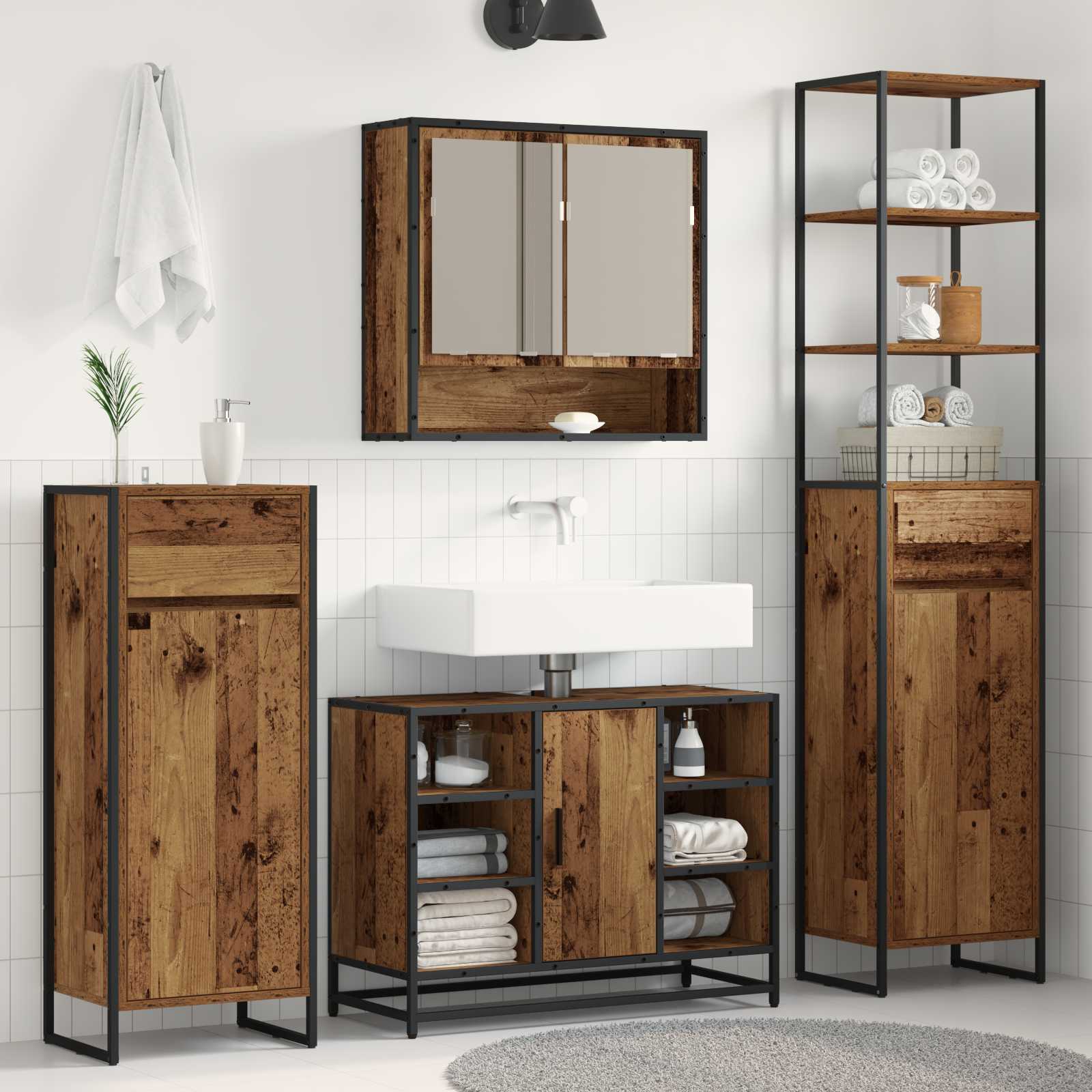 Badezimmerschrank Altholz 40 x 30 x 180 cm Holzwerkstoff