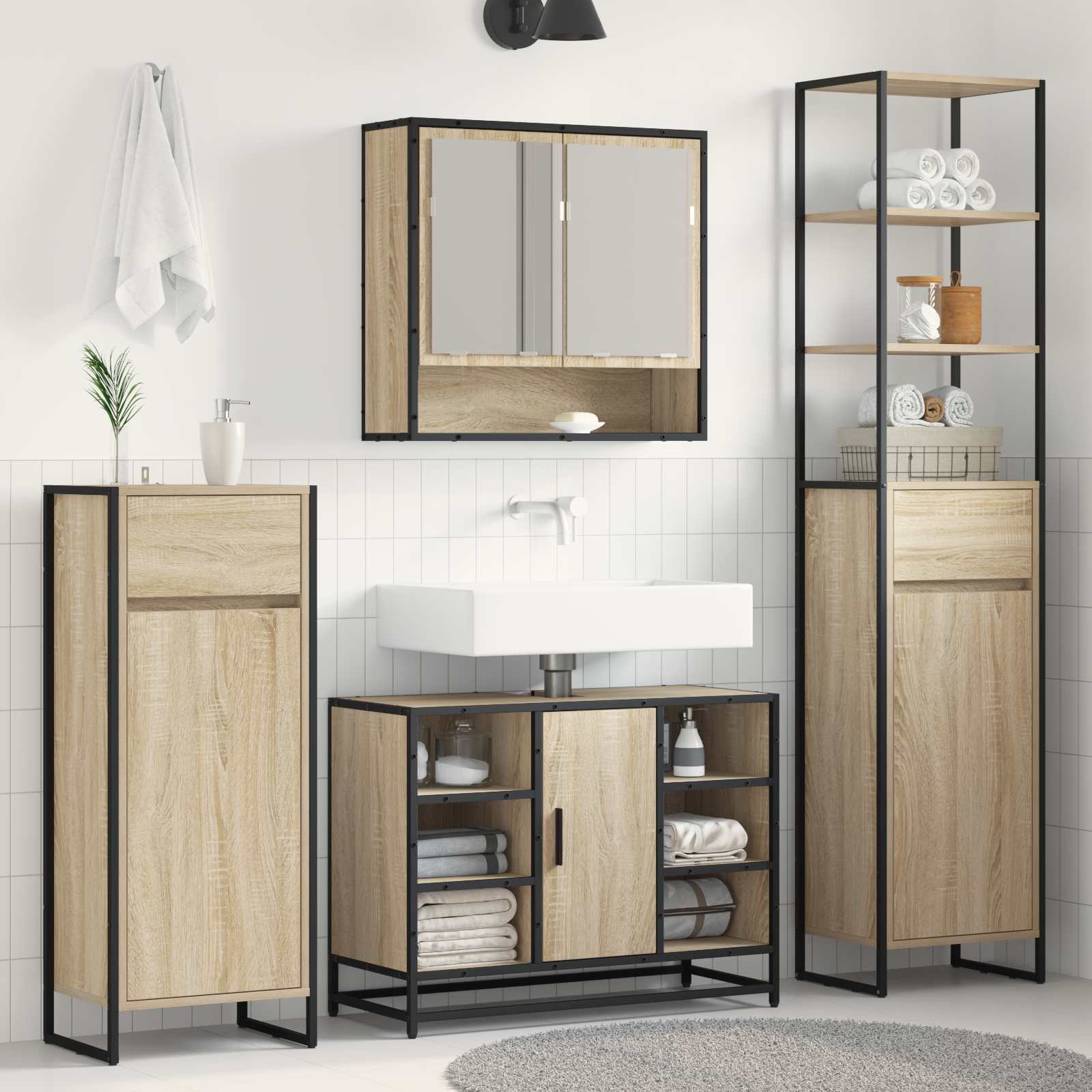 Badezimmerschrank Sonoma 40 x 30 x 100 cm Holzwerkstoff