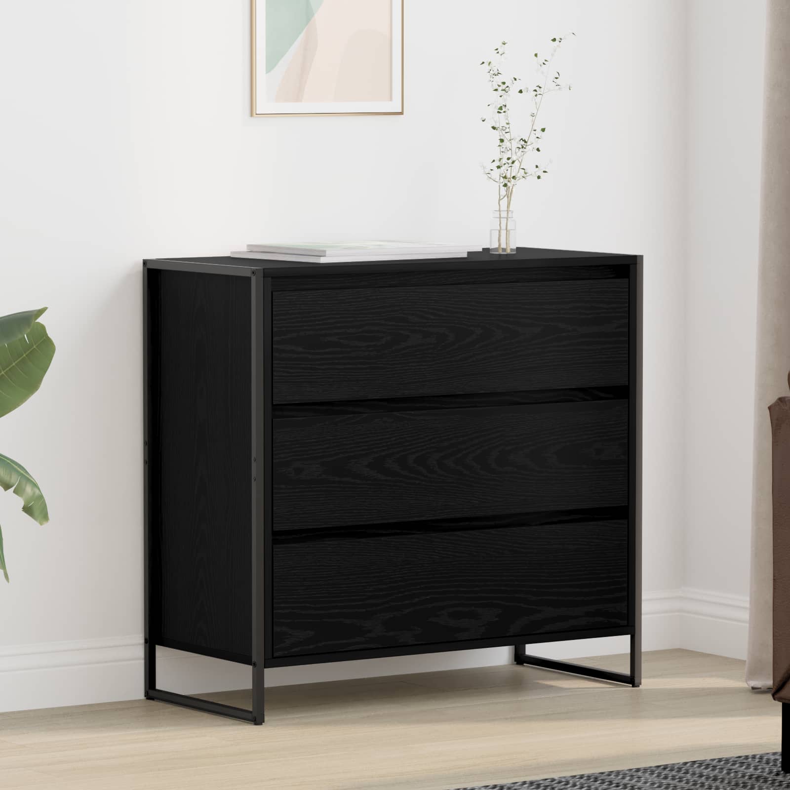 Sideboard Schwarz Eichen-Optik 79 x 36 x 75.5 cm Holzwerkstoff