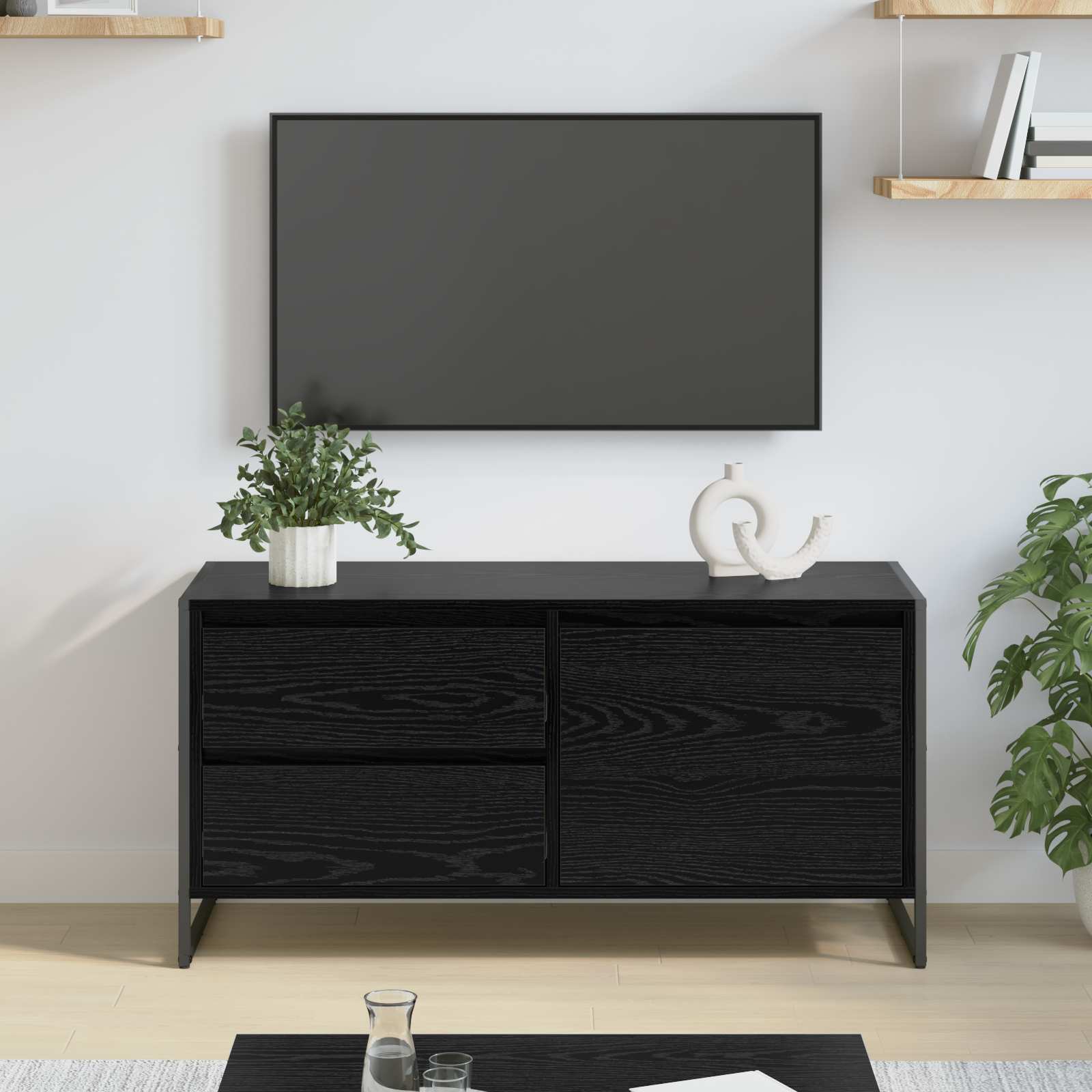 TV-Schränk 100 x 36 x 49.5 cm Schwarz Eichen-Optik