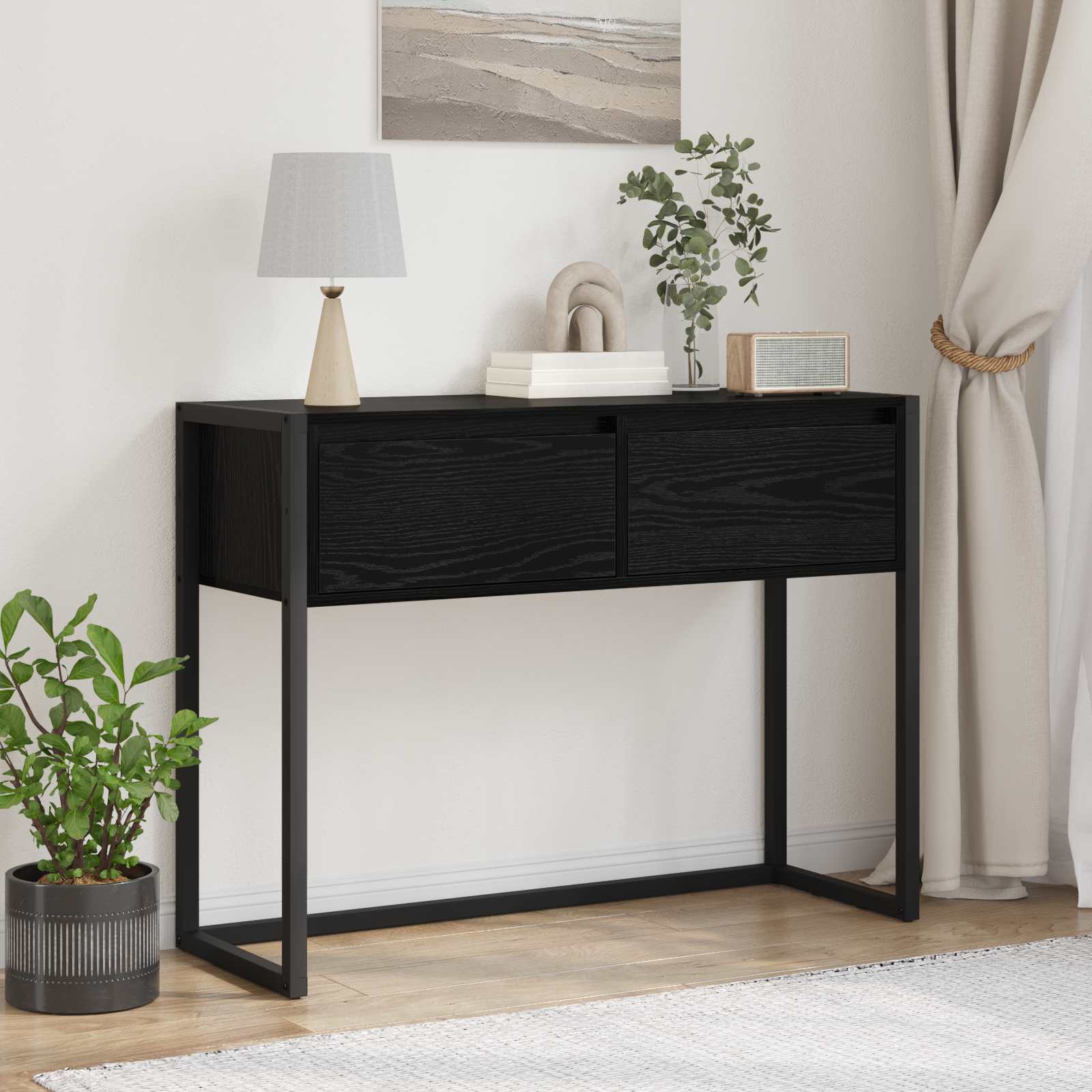 Beistelltisch Schwarz Eichen-Optik 100 x 36 x 75 cm