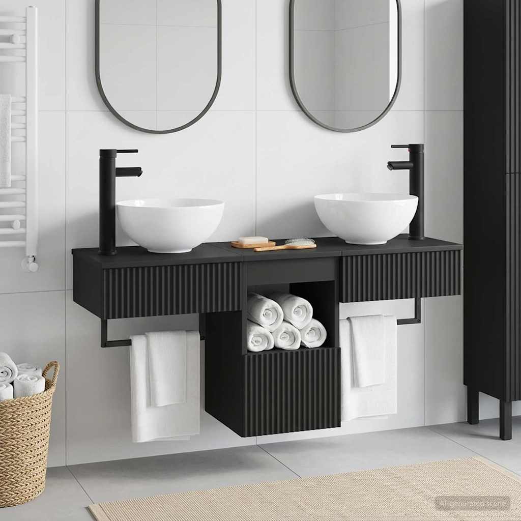 Badezimmermöbel-Set 3 stk. Schwarz Holzwerkstoff