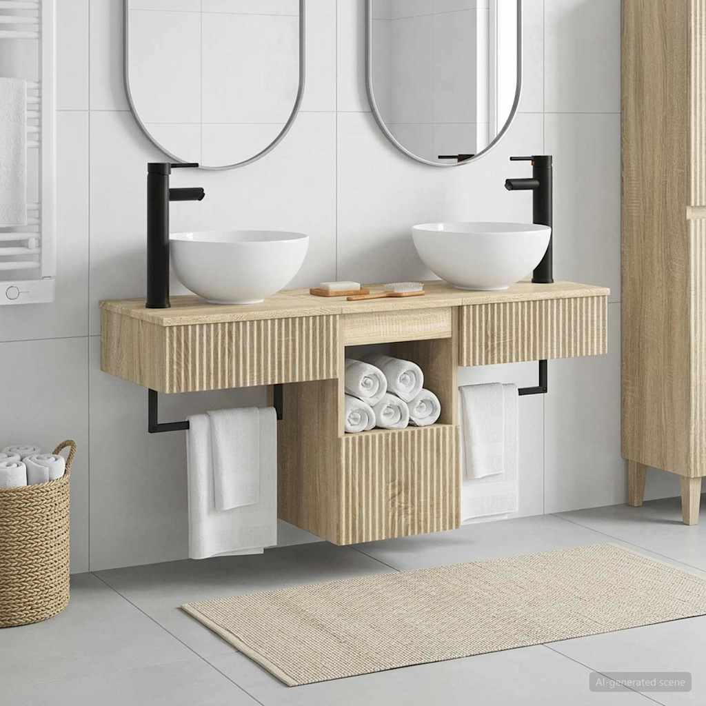 Badezimmermöbel-Set 3 stk. Sonoma-Eiche Holzwerkstoff