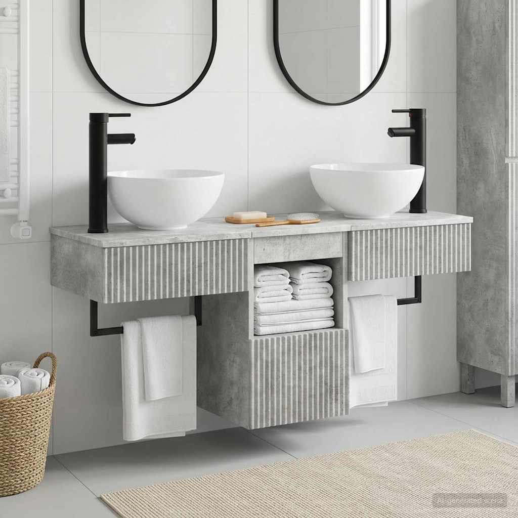 Badezimmermöbel-Set 3 stk. Betongrau Holzwerkstoff