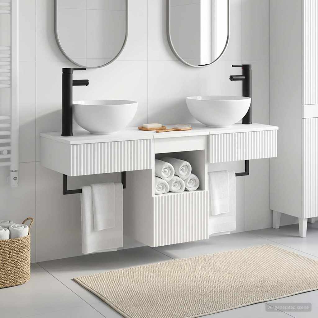 Badezimmermöbel-Set 3 stk. Hochglanz Weiß Holzwerkstoff