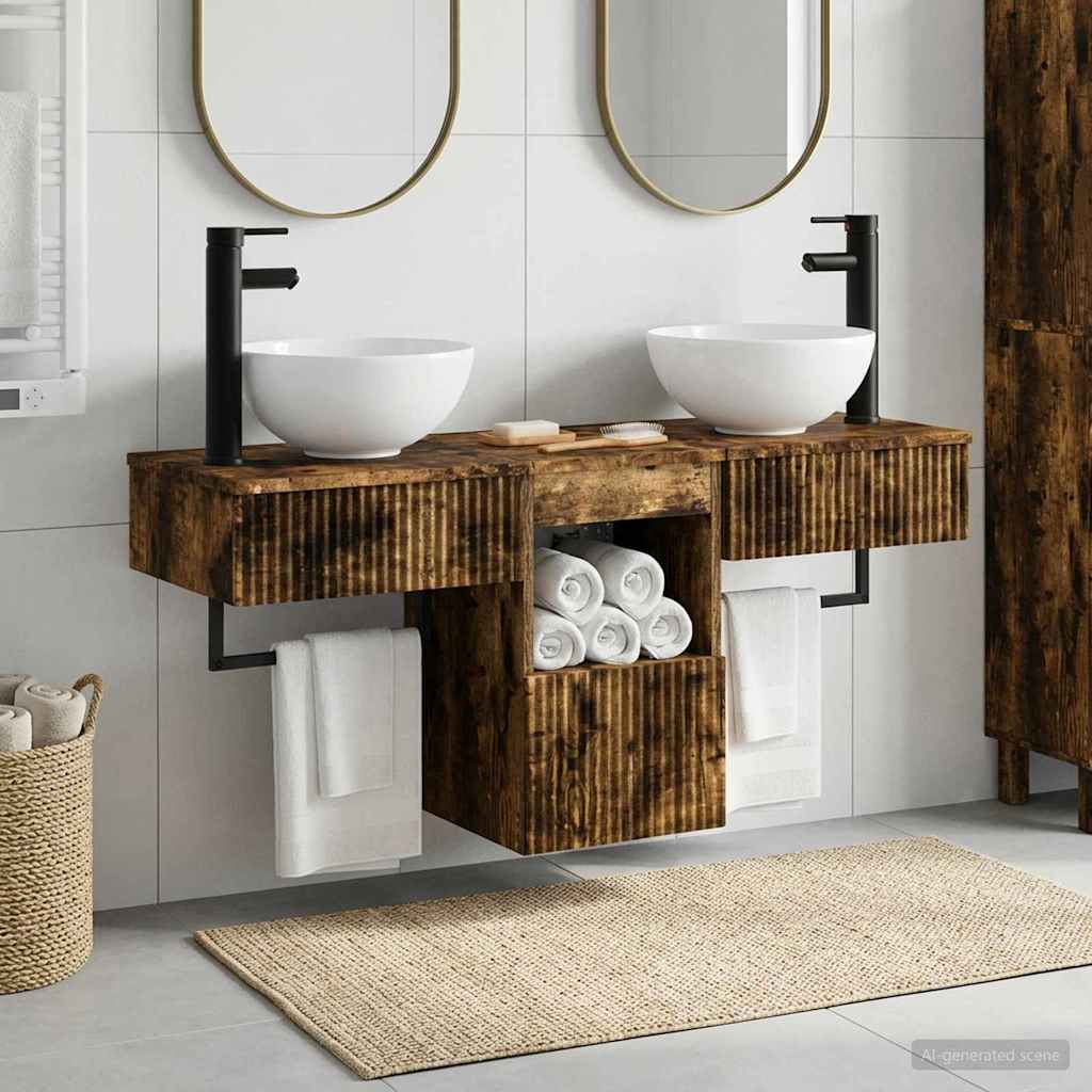 Badezimmermöbel-Set 3 stk. Geräucherte Eiche Holzwerkstoff