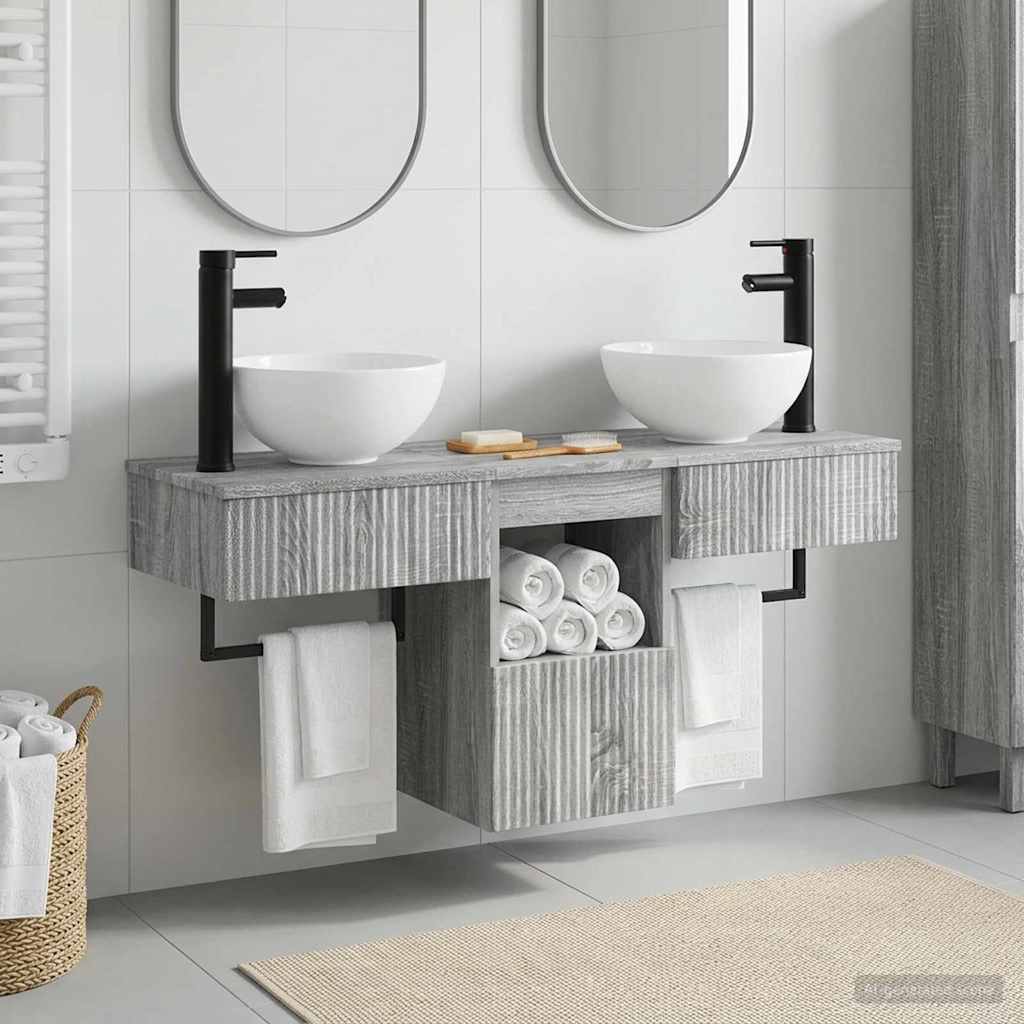 Badezimmermöbel-Set 3 stk. Grau Sonoma Holzwerkstoff
