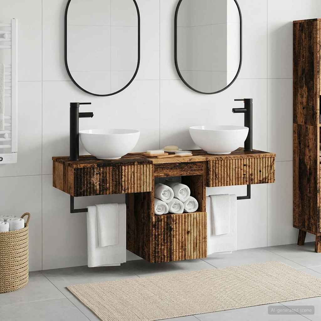 Badezimmermöbel-Set 3 stk. Altholz Holzwerkstoff