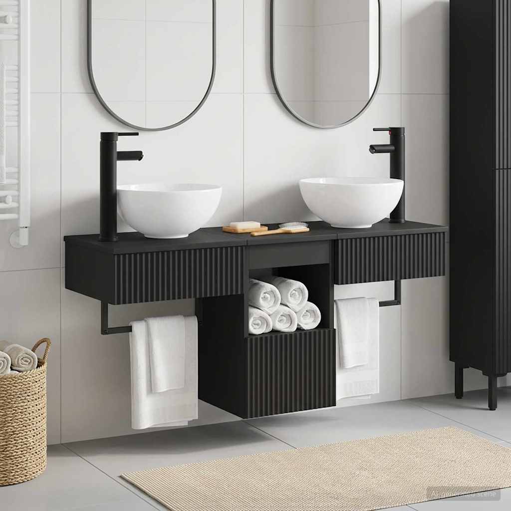 Badezimmermöbel-Set 3 stk. Schwarz Holzwerkstoff