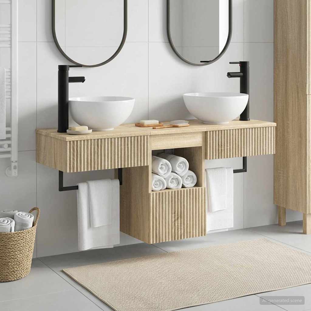 Badezimmermöbel-Set 3 stk. Sonoma-Eiche Holzwerkstoff