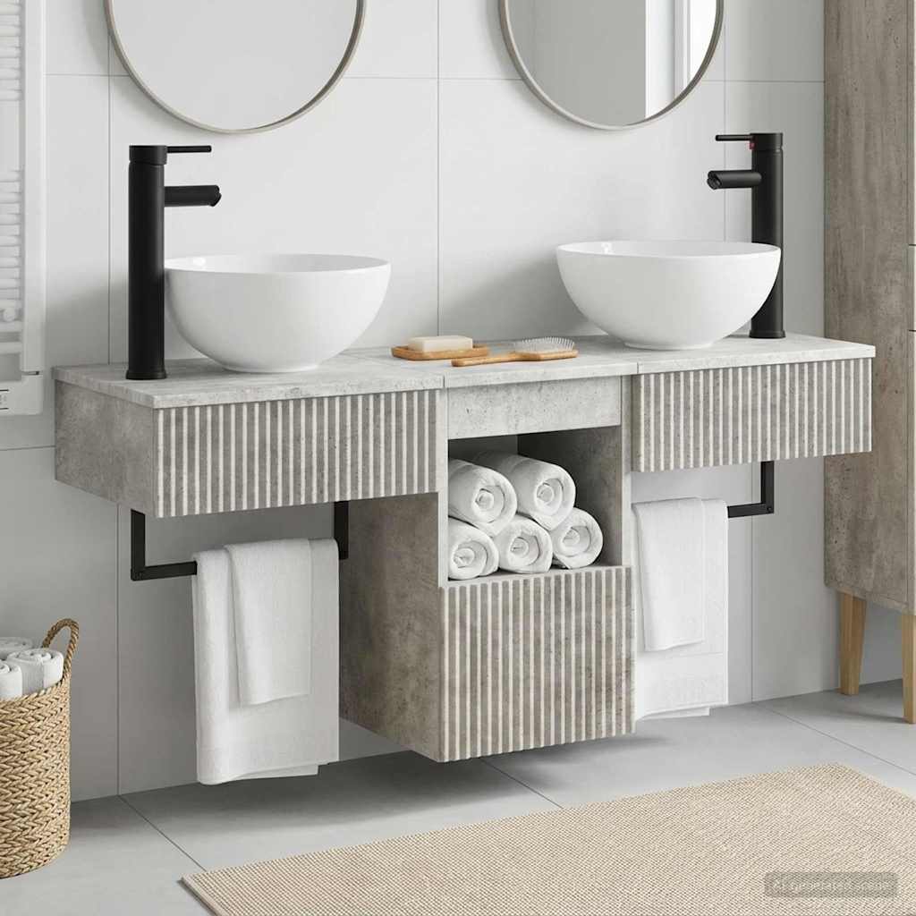 Badezimmermöbel-Set 3 stk. Betongrau Holzwerkstoff