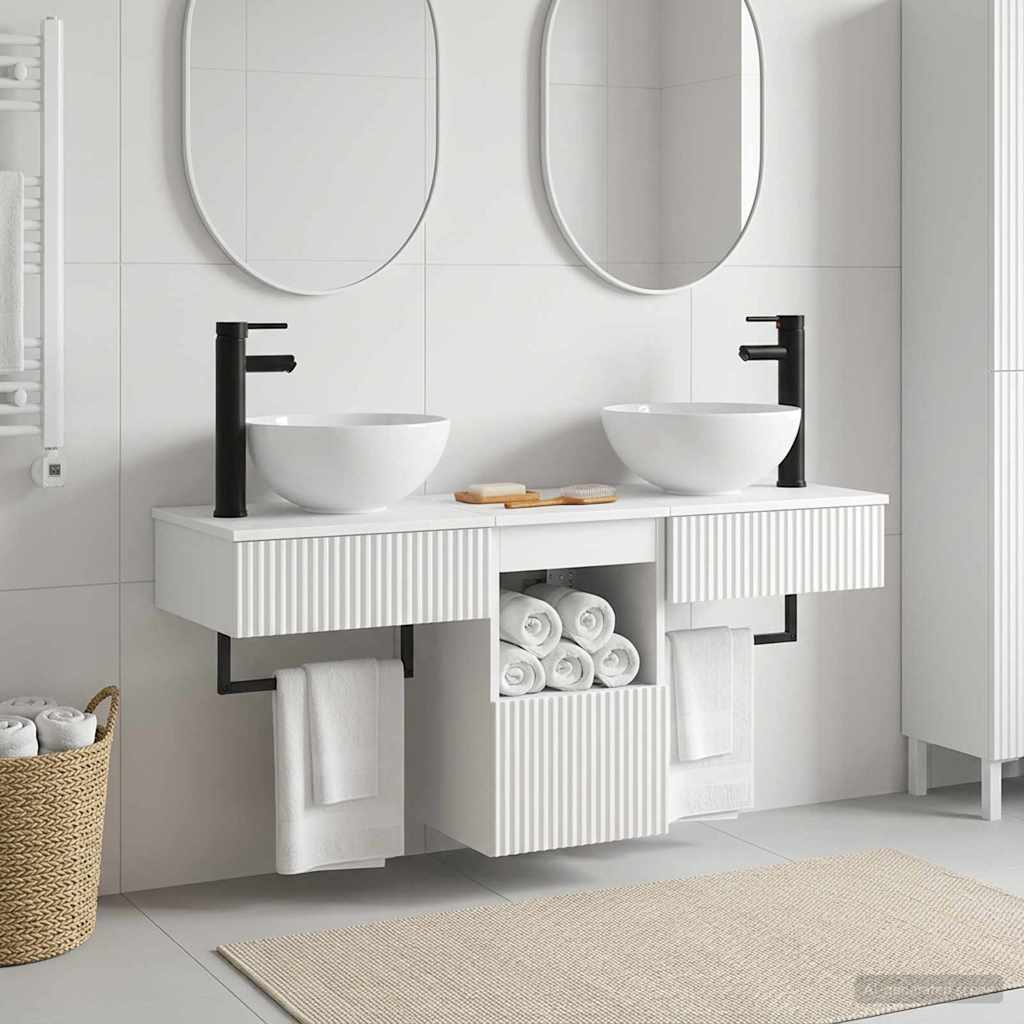 Badezimmermöbel-Set 3 stk. Hochglanz Weiß Holzwerkstoff
