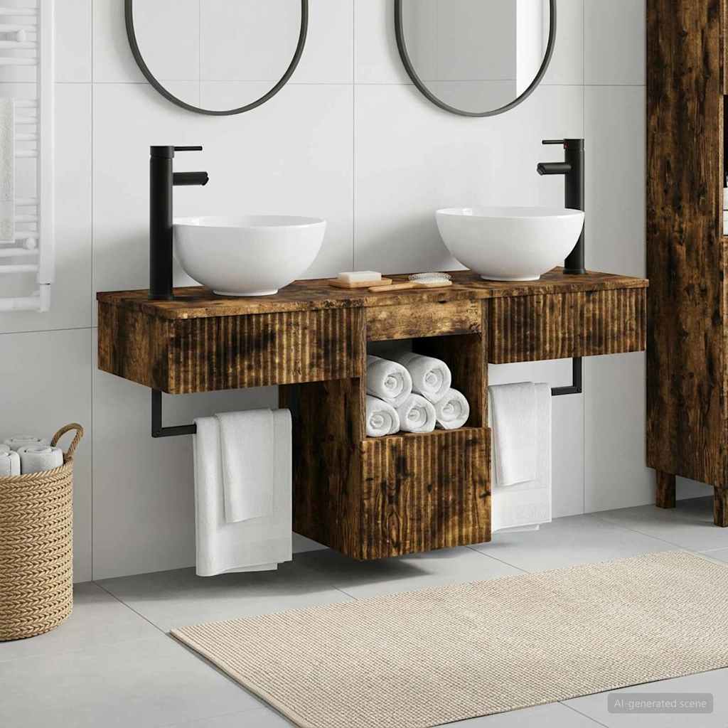 Badezimmermöbel-Set 3 stk. Geräucherte Eiche Holzwerkstoff