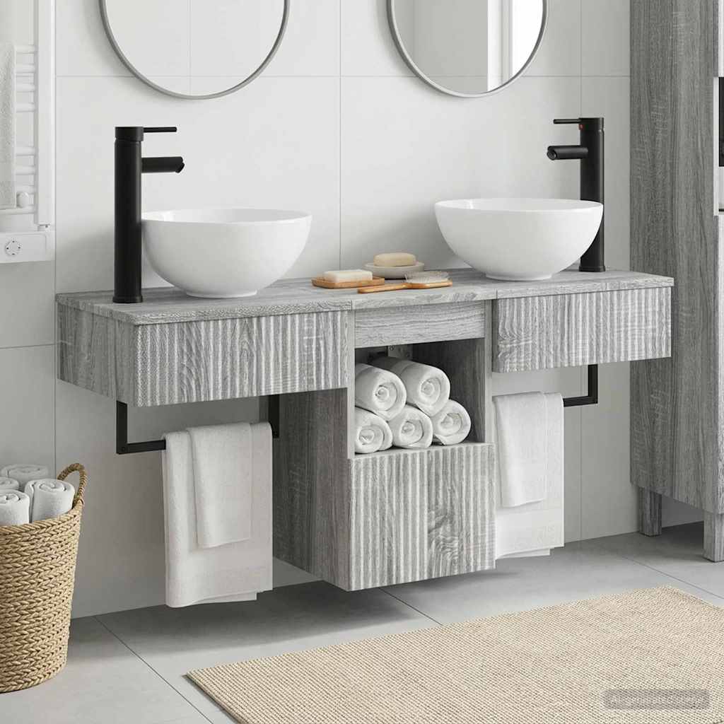 Badezimmermöbel-Set 3 stk. Grau Sonoma Holzwerkstoff