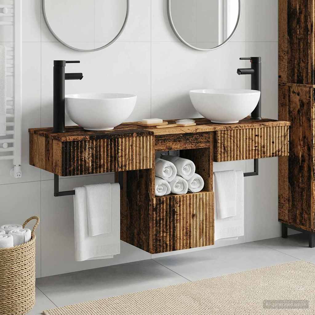 Badezimmermöbel-Set 3 stk. Altholz Holzwerkstoff