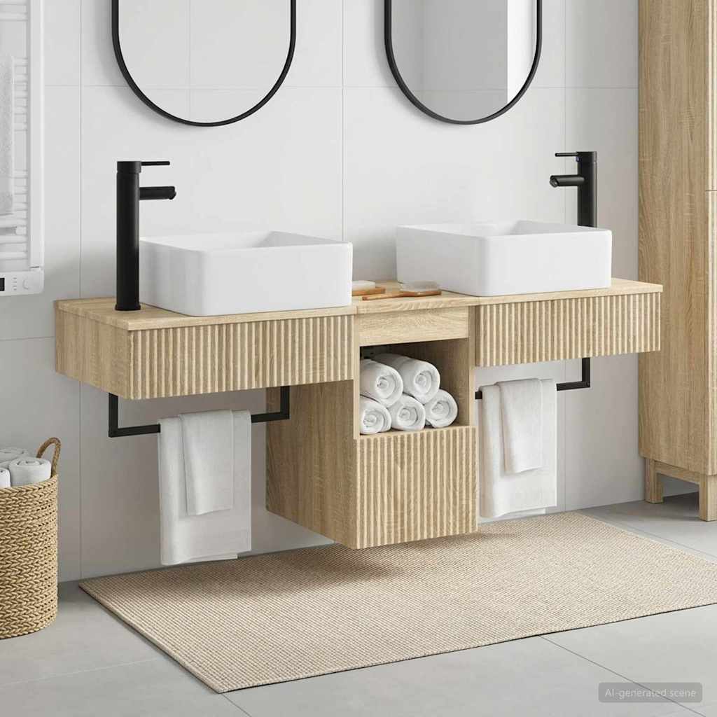 Badezimmermöbel-Set 3 stk. Sonoma-Eiche Holzwerkstoff