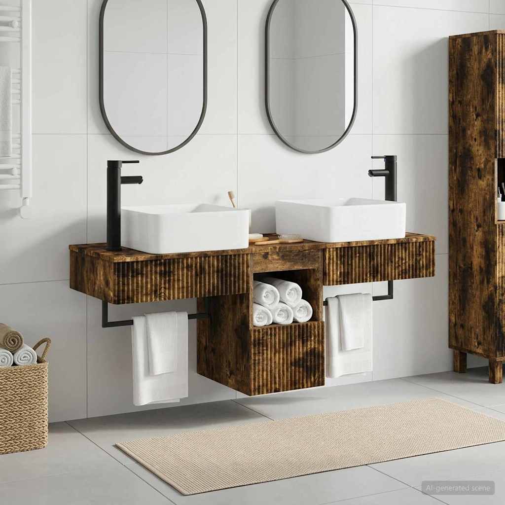 Badezimmermöbel-Set 3 stk. Geräucherte Eiche Holzwerkstoff