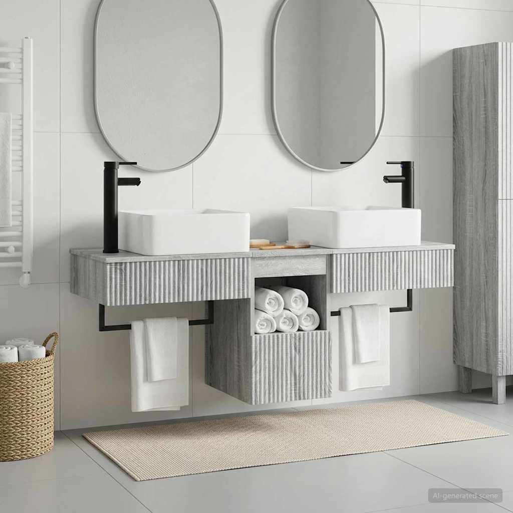 Badezimmermöbel-Set 3 stk. Grau Sonoma Holzwerkstoff