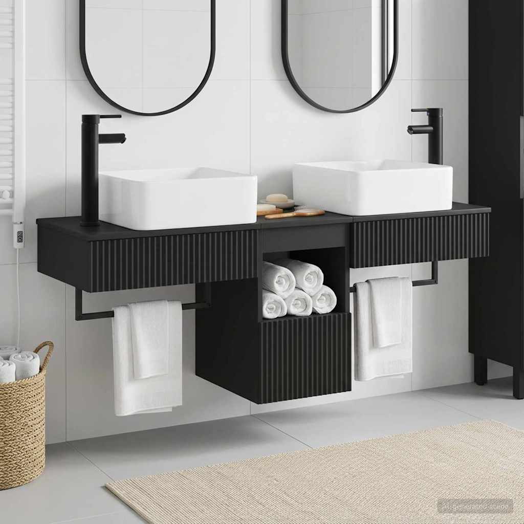 Badezimmerschrank-Set 3 stk. Schwarz 53 x 35 x 39 cm