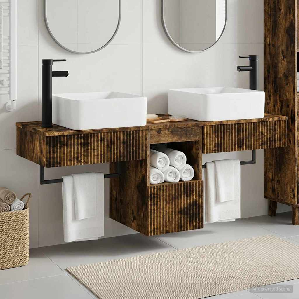 Badezimmerschrank-Set 3 stk. Geräucherte Eiche 53 x 35 x 39 cm