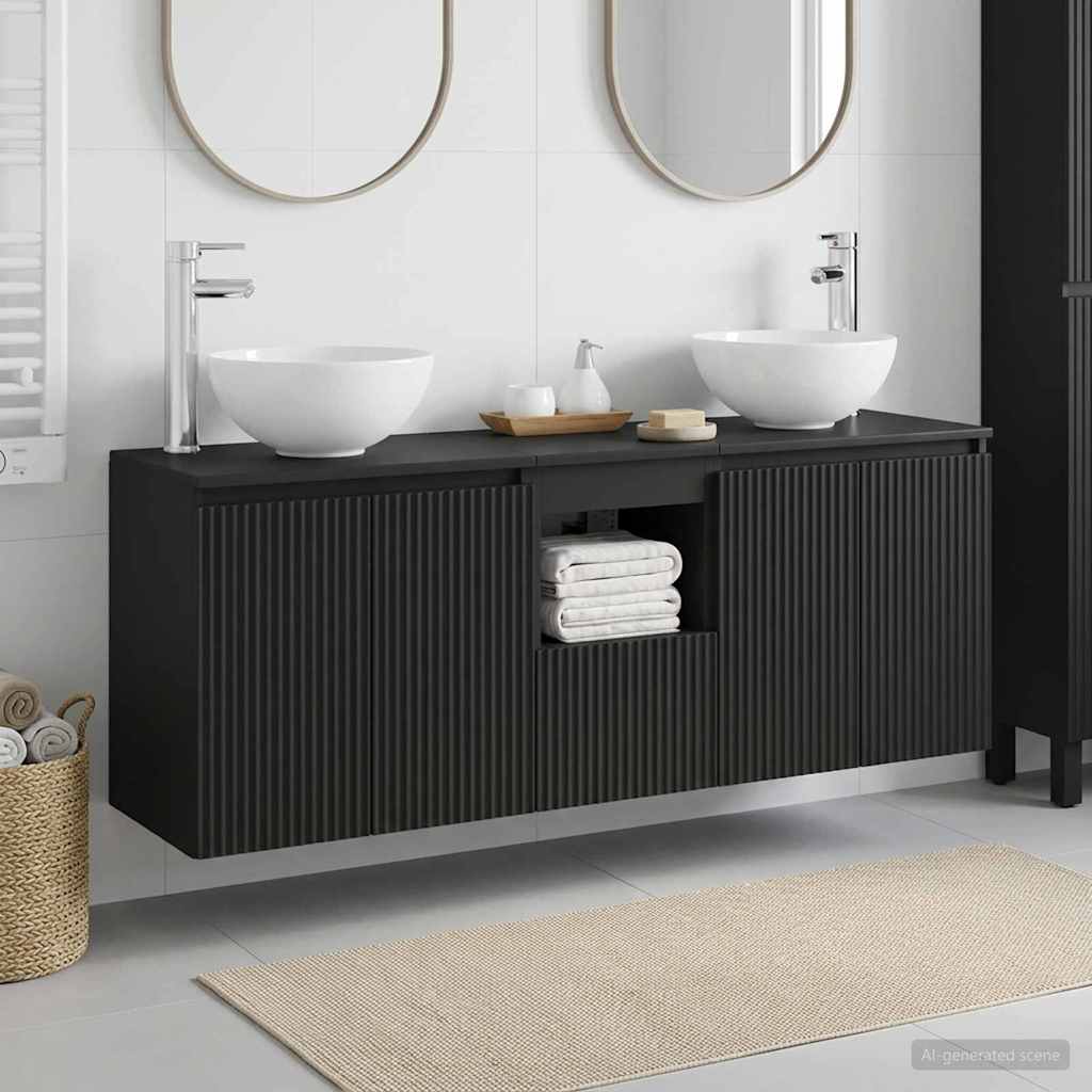 Badezimmerschrank-Set 3 stk. Schwarz 49,5 x 35 x 63 cm