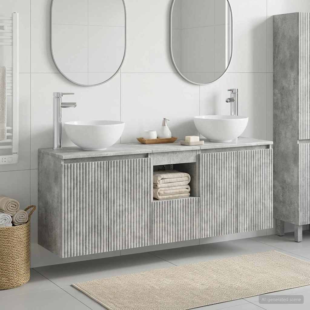Badezimmerschrank-Set 3 stk. Betongrau 49,5 x 35 x 63 cm