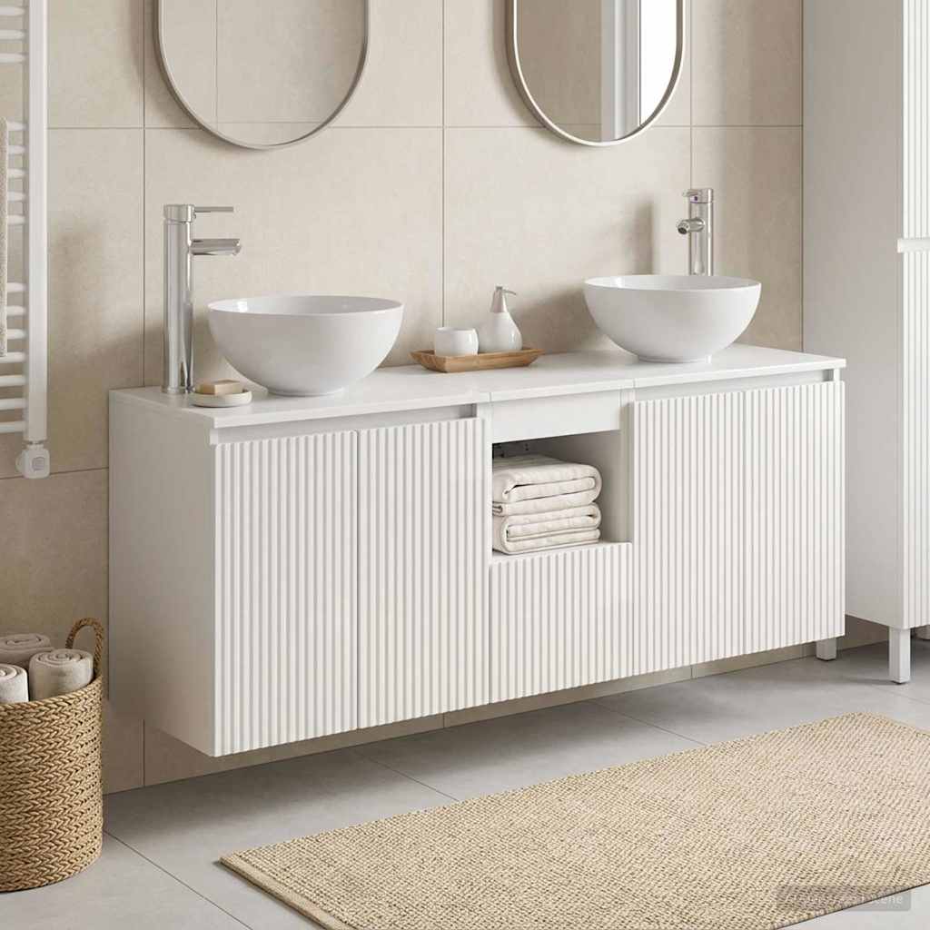 Badezimmerschrank-Set 3 stk. Hochglanz Weiß 49,5 x 35 x 63 cm