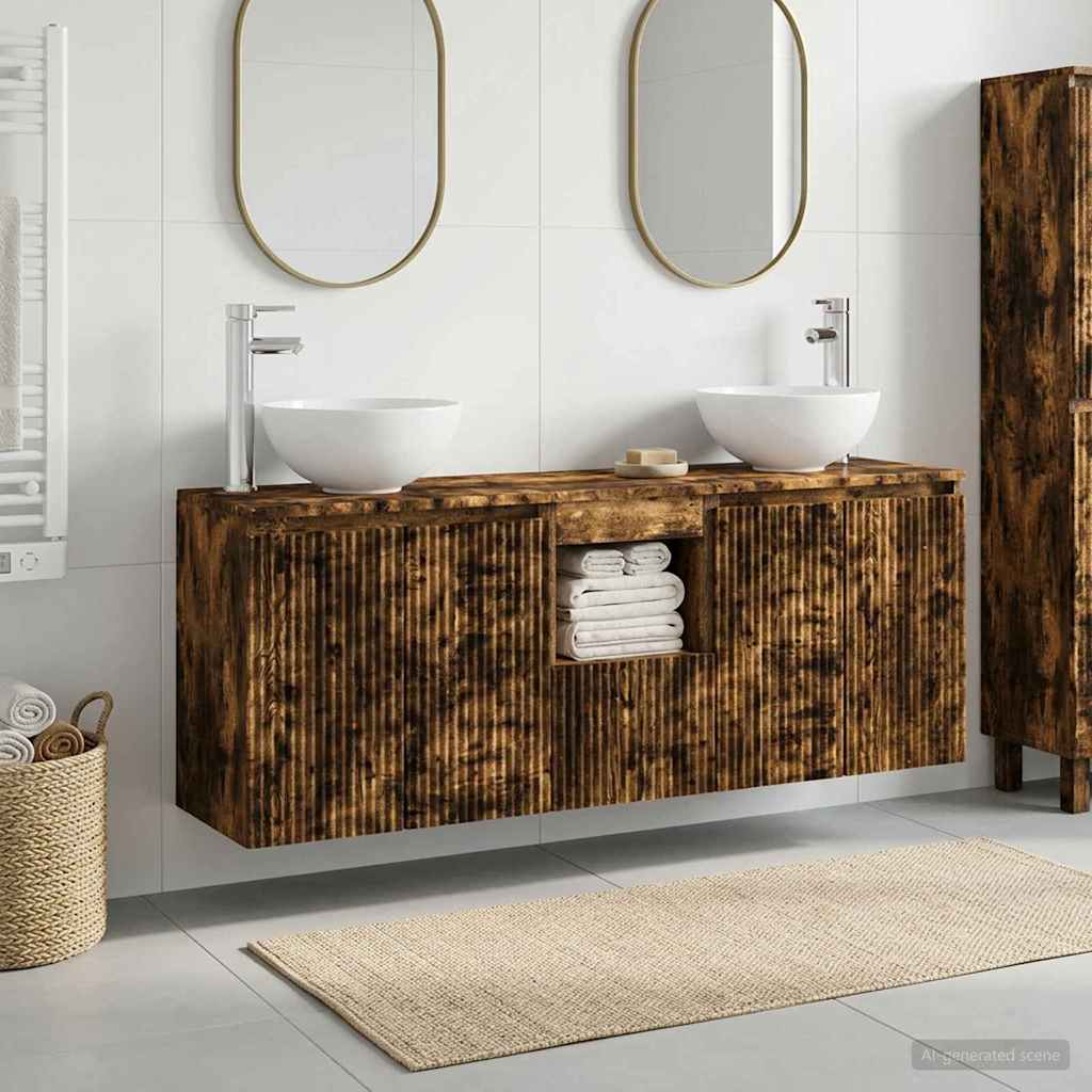 Badezimmerschrank-Set 3 stk. Geräucherte Eiche