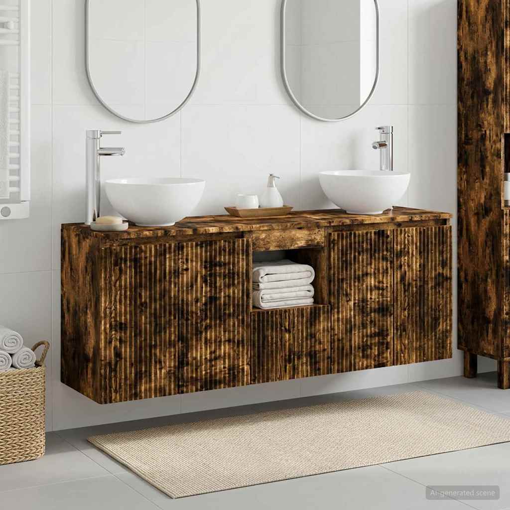 Badezimmerschrank-Set 3 stk. Geräucherte Eiche