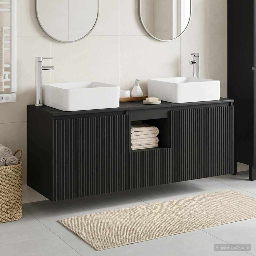 Badezimmerschrank-Set 3 stk. Schwarz 49,5 x 41 x 63 cm