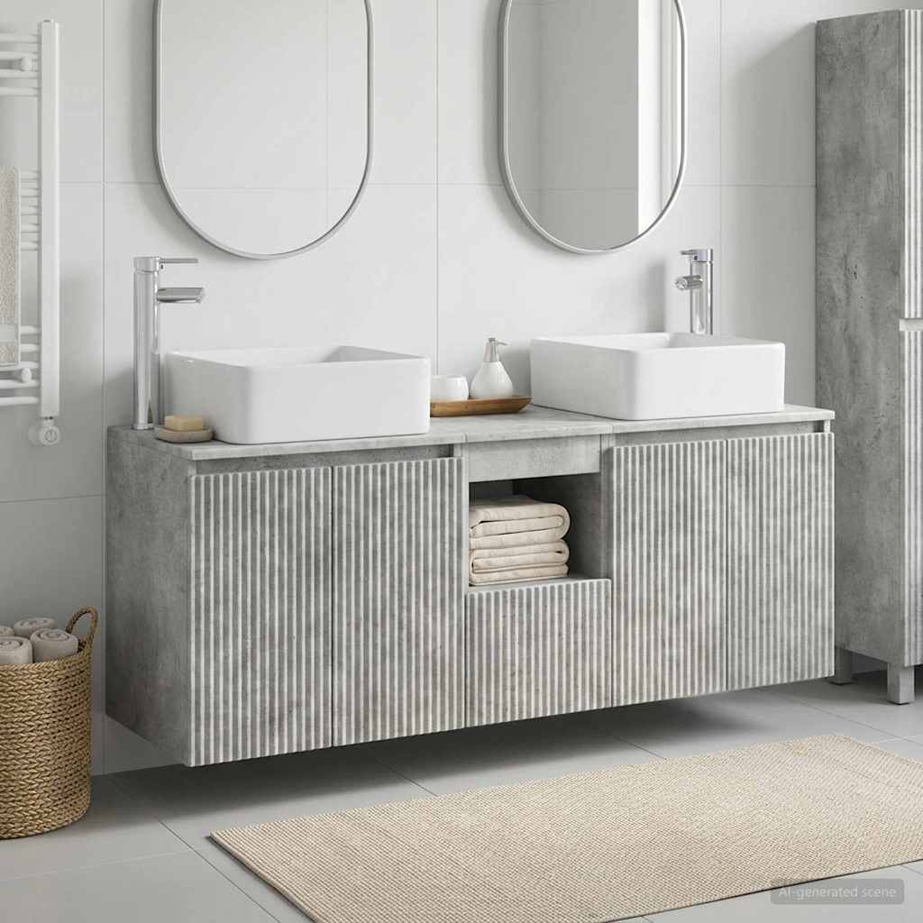 Badezimmerschrank-Set 3 stk. Betongrau 49,5 x 41 x 63 cm
