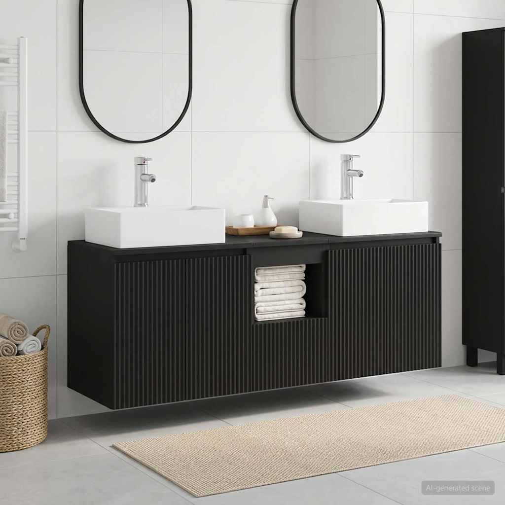 Badezimmerschrank-Set 3 stk. Schwarz 49,5 x 41 x 62,5 cm