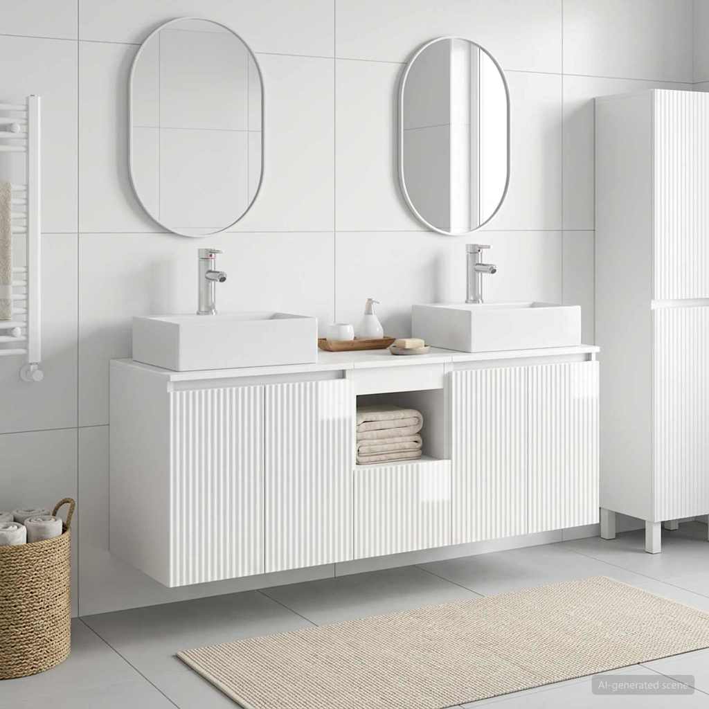 Badezimmerschrank-Set 3 stk. Hochglanz Weiß 49,5 x 41 x 62,5 cm