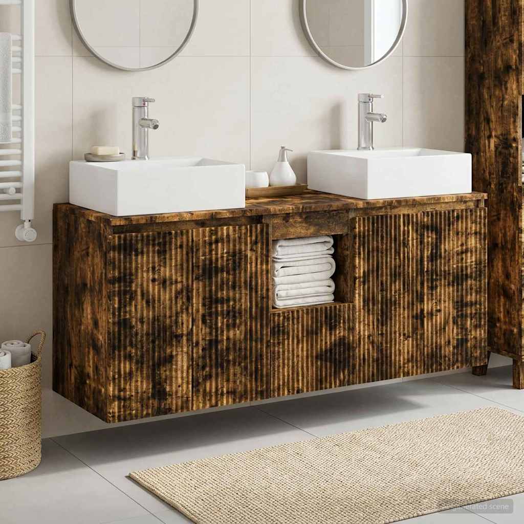 Badezimmerschrank-Set 3 stk. Geräucherte Eiche