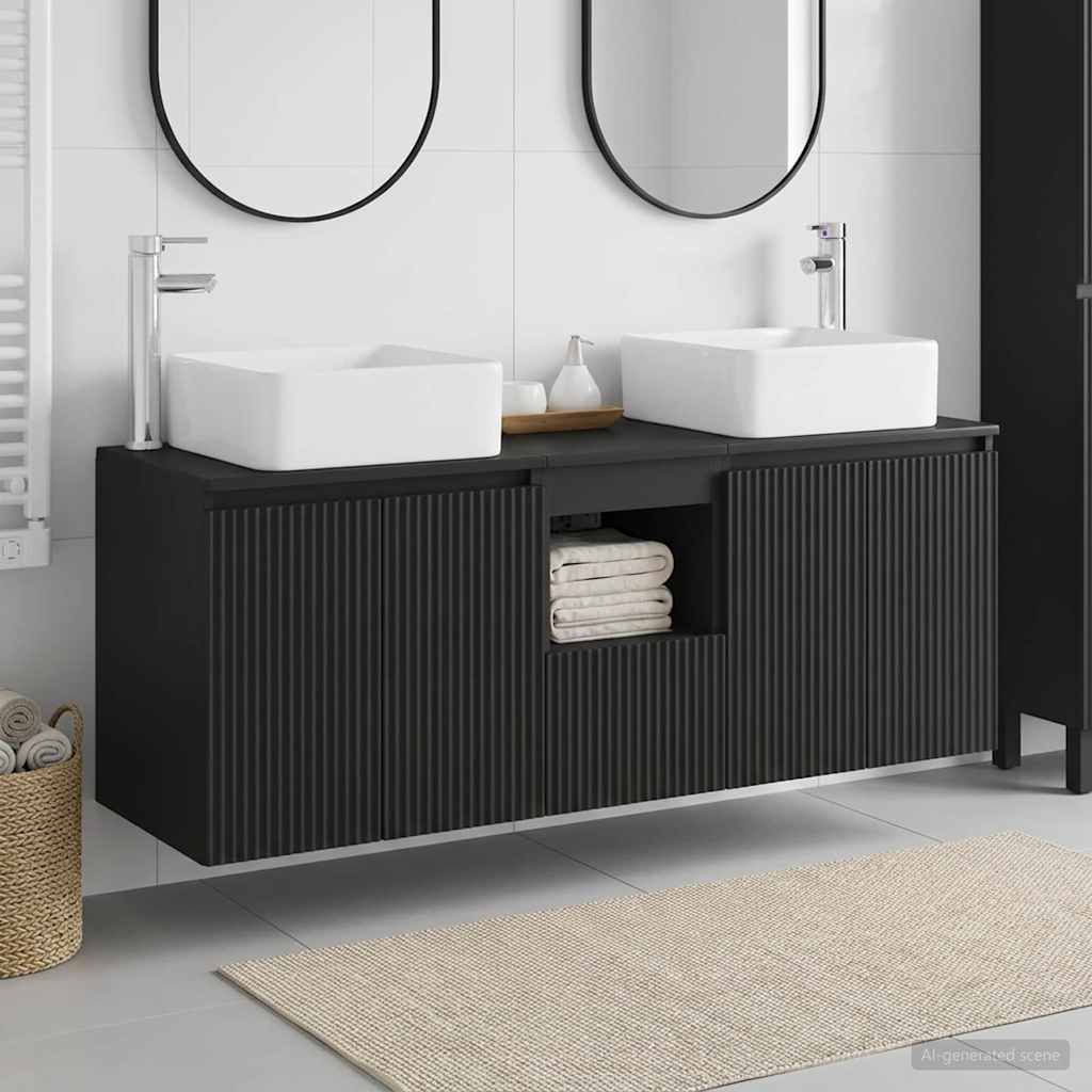 Badezimmerschrank-Set 3 stk. Schwarz 53 x 35 x 63 cm