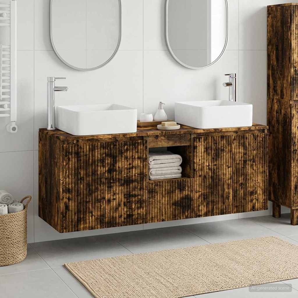 Badezimmerschrank-Set 3 stk. Geräucherte Eiche 53 x 35 x 63 cm