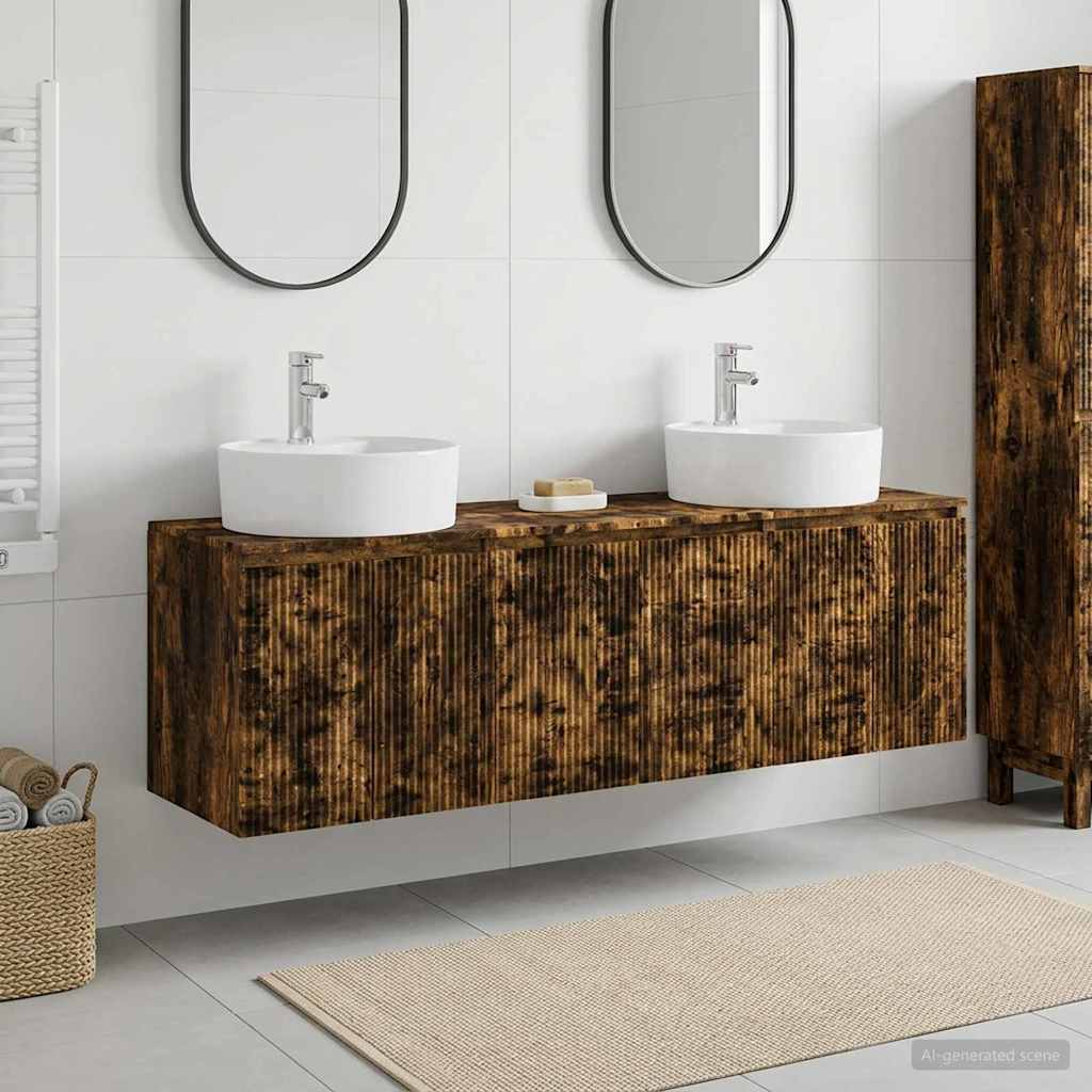 Badezimmerschrank-Set 3 stk. Geräucherte Eiche