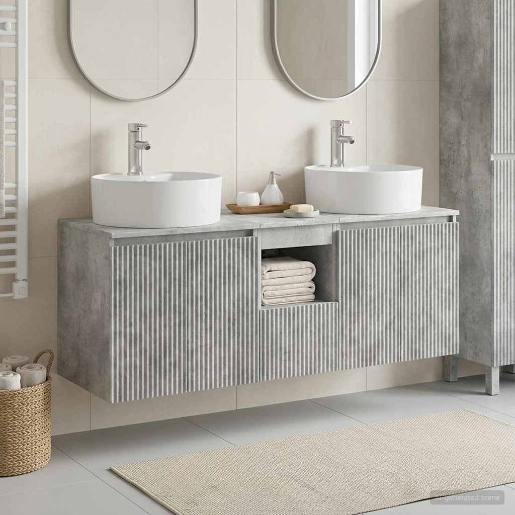 Badezimmerschrank-Set 3 stk. Betongrau 49,5 x 44,5 x 65 cm