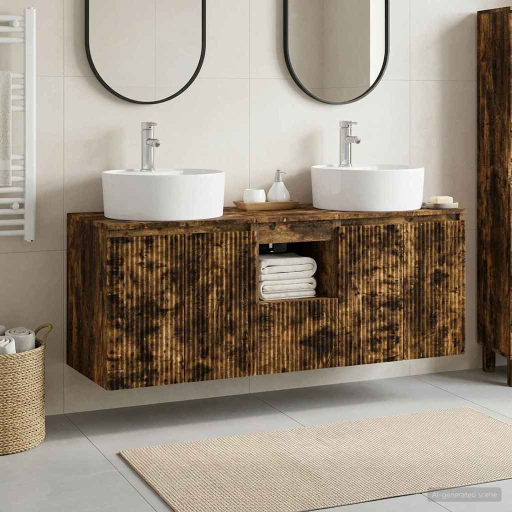 Badezimmerschrank-Set 3 stk. Geräucherte Eiche
